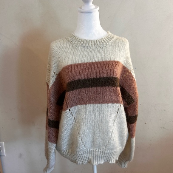 Dreamers oversize Striped Cream pink and Brown Women's Sweater - Picture 7 of 13